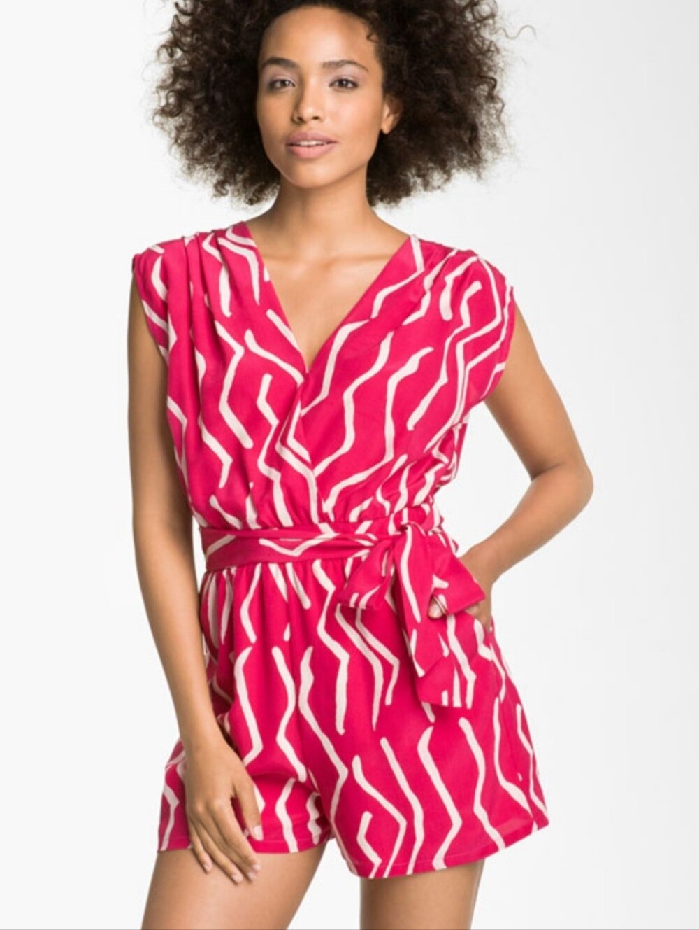 Bright Pink 100% Silk Shorts Romper